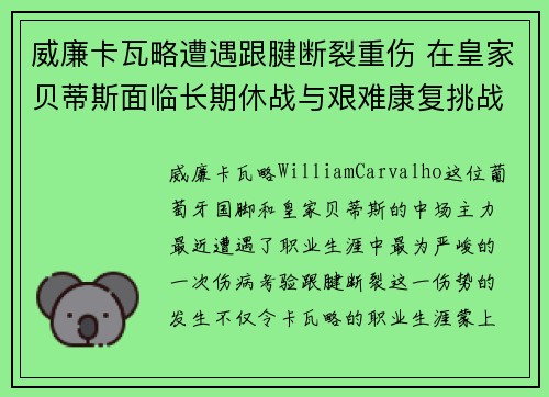 威廉卡瓦略遭遇跟腱断裂重伤 在皇家贝蒂斯面临长期休战与艰难康复挑战